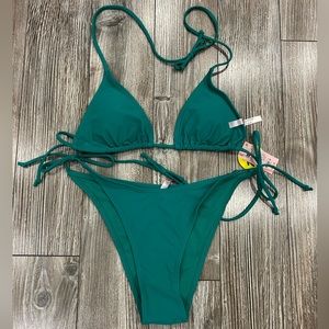 Bikini Triangle Top String Swimsuit Adjustable Ties Bottom Small Green
